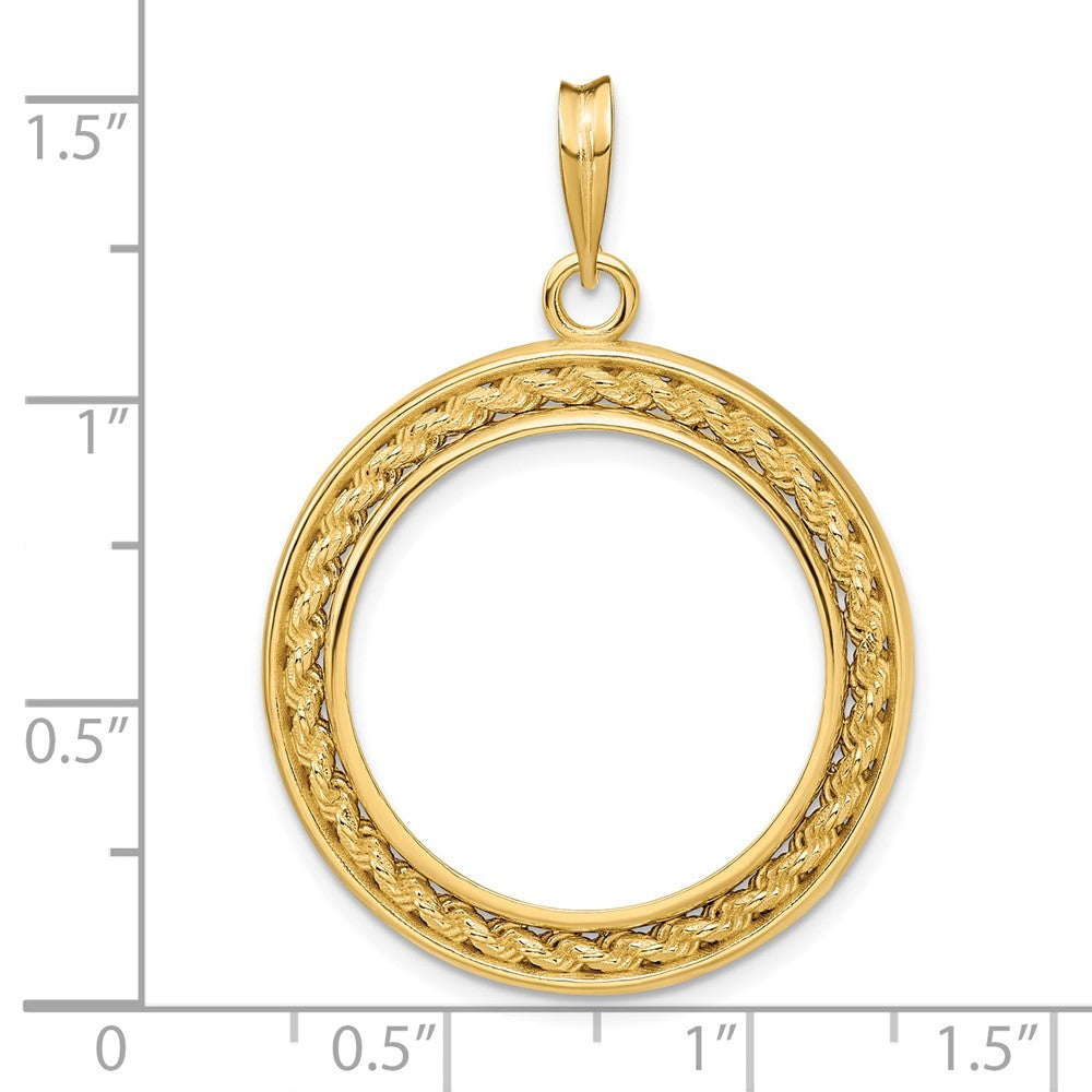 Wideband Distinguished Coin Jewelry 14k Polished Casted Rope with Bright Edge 22.0mm Prong Coin Bezel Pendant