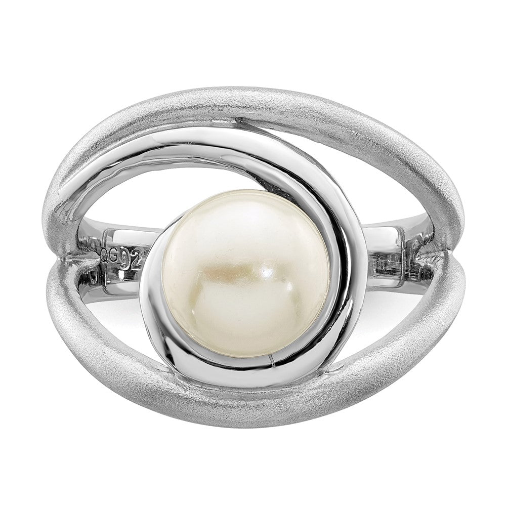 Sterling Silver Rhodium-plated Satin/Polished 8-9mm Button FWC Pearl Ring
