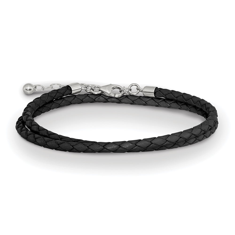 SS Reflections Black Leather Rh-plated 14in w/2in ext Choker/Wrap Bracelet 14 inches