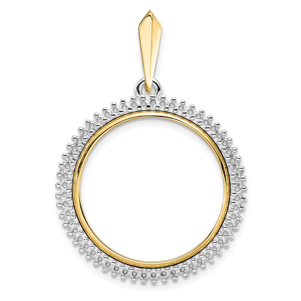Wideband Distinguished Coin Jewelry 14k Two-tone Polished Diamond Circle 22.0mm Prong Coin Bezel Pendant Mounting