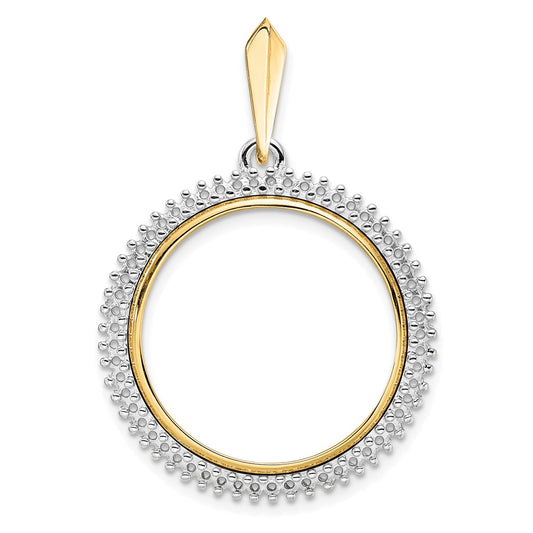 Wideband Distinguished Coin Jewelry 14k Two-tone Polished Diamond Circle 22.0mm Prong Coin Bezel Pendant Mounting