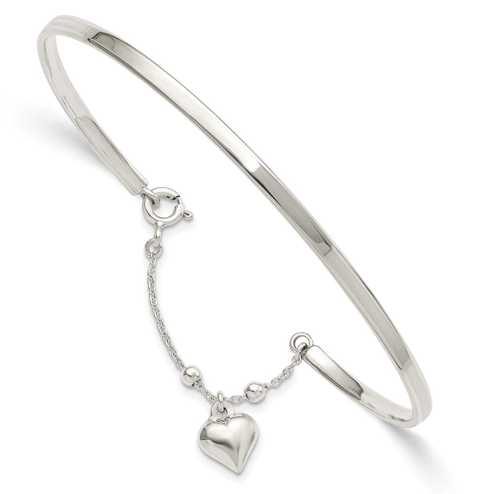 Sterling Silver Puffed Heart Bangle Anklet 10 inches