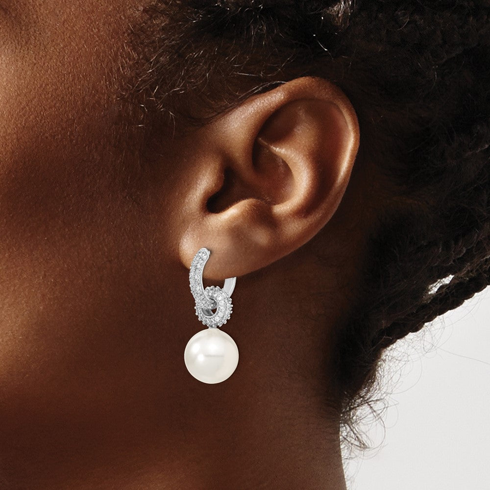 Sterling Shimmer Sterling Silver Rhodium-plated 32 Stone 2mm CZ In and Out Round Hinged Hoop Earrings