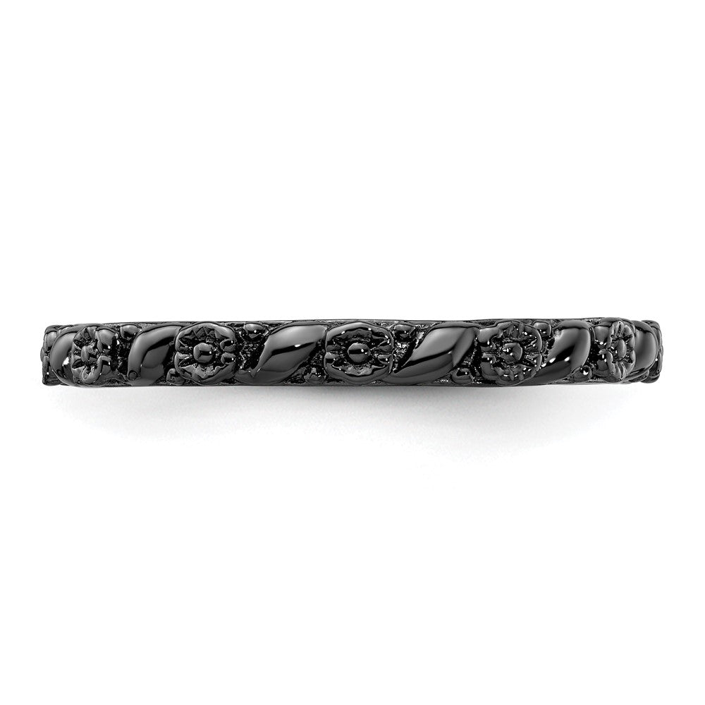 Sterling Silver Stackable Expressions Ruthenium Polished Flower Ring