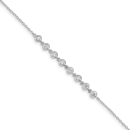 Sterling Silver Rhodium-plated Bezel CZ w/.5in ext Bracelet 6.75 inches