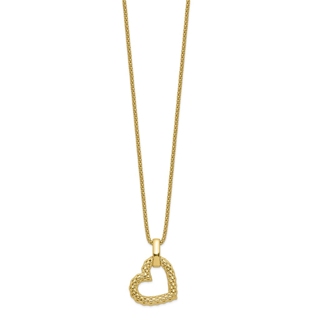 14K YG Pop Corn Chain with Heart Mesh Pendant