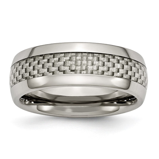 Titanium Polished w/Grey Carbon Fiber Inlay 8mm Band Size - 8