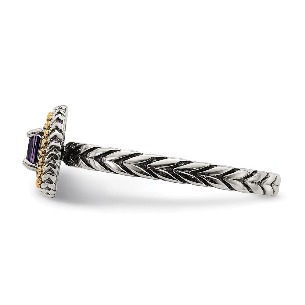 Shey Couture Sterling Silver with 14K Accent Antiqued Cushion Amethyst Ring