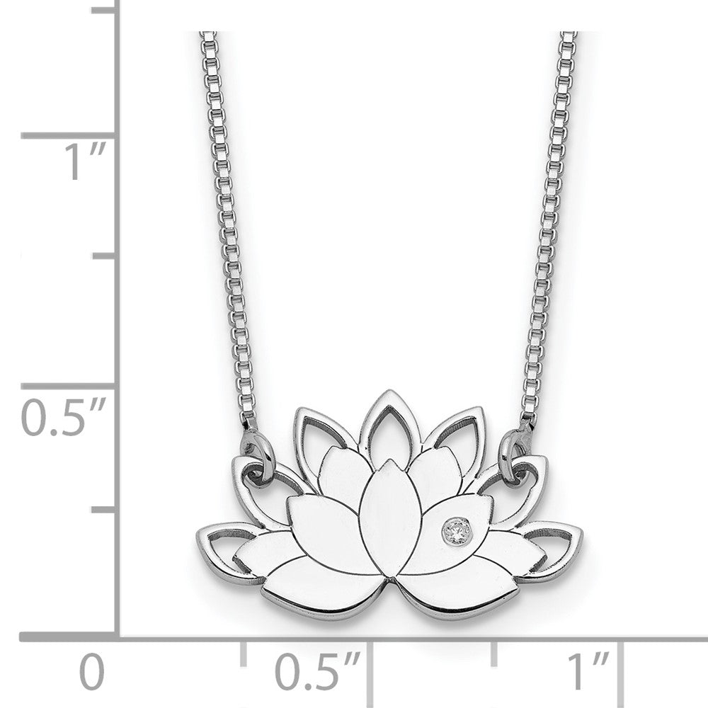 Sterling Silver Rhodium-plated CZ Lotus Flower Necklace 15 Inches