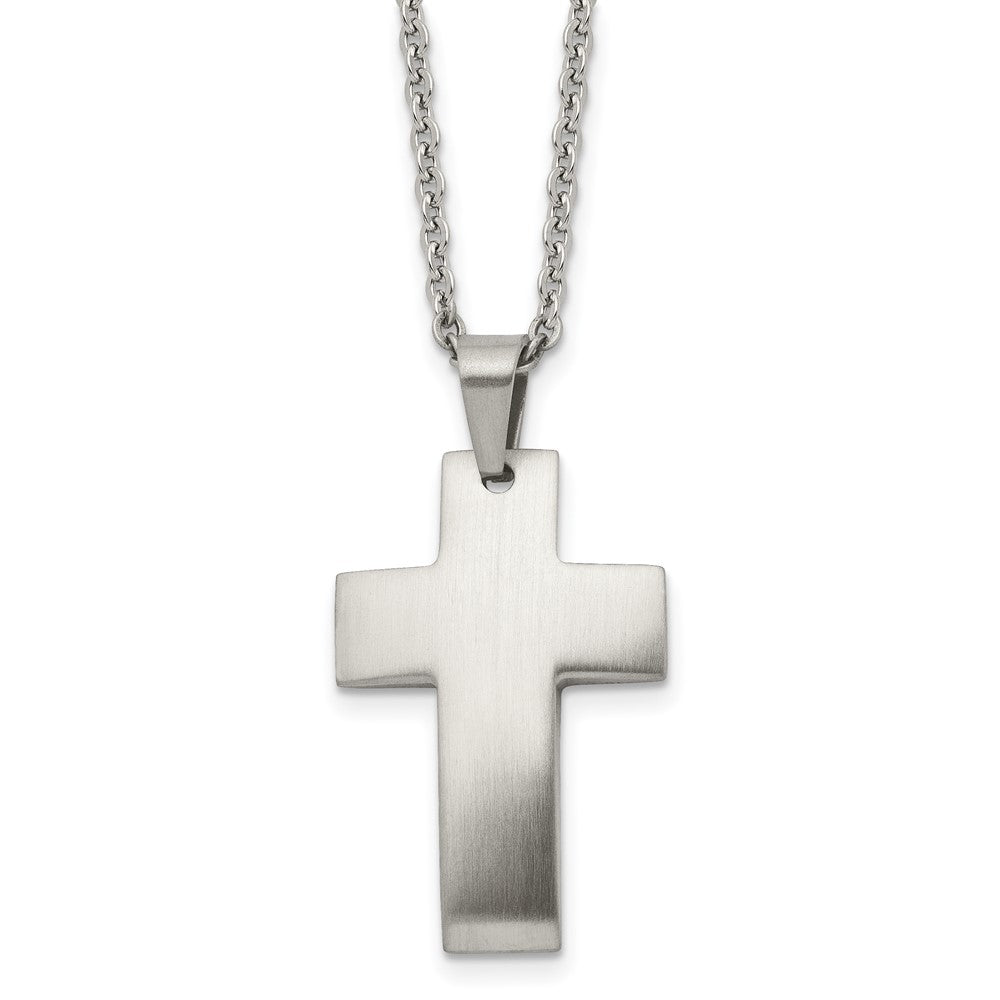 Stainless Steel Brushed Cross 20in Necklace