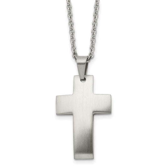 Stainless Steel Brushed Cross 20in Necklace