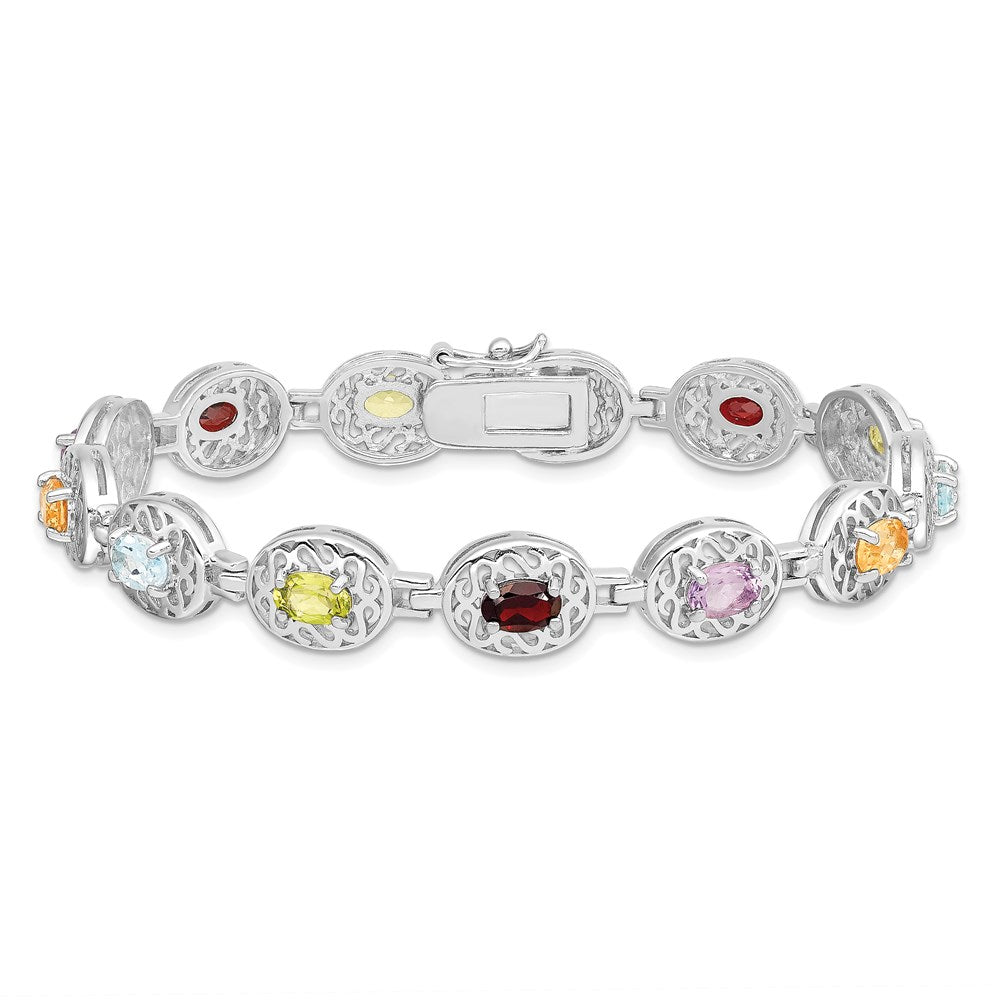Sterling Silver Rhodium Plated Multi-gemstone 7.5inch Bracelet 7.5 inches