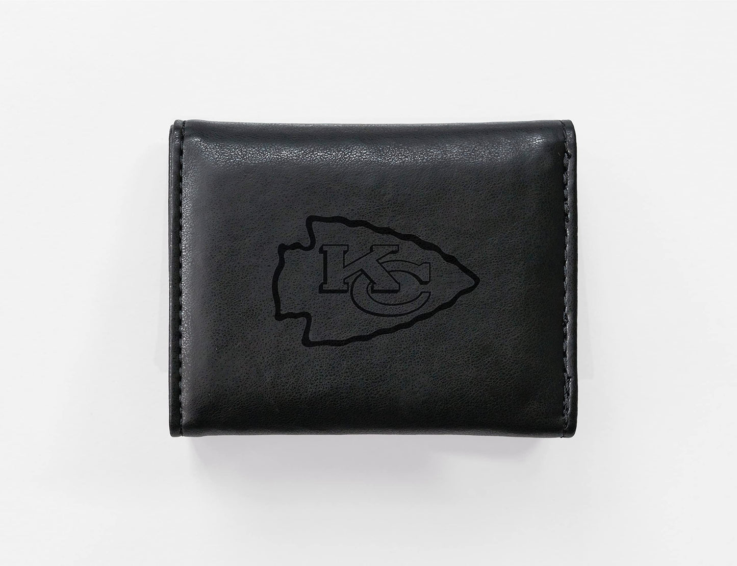 Football Rico Industries Kansas City Chiefs Black Laser Engraved Trifold Laser Engraved Tri-Fold Wallet - Men's Accessory