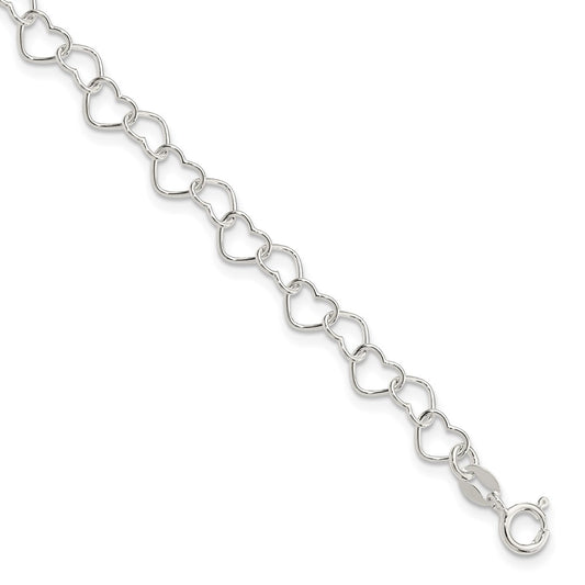 Sterling Silver 8inch Polished Fancy Heart Link Bracelet 8 inches