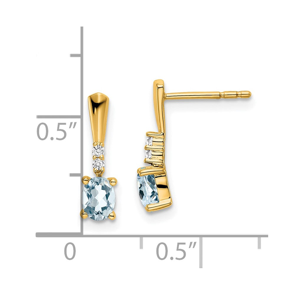 14K Oval Aquamarine and Diamond Dangle Earrings