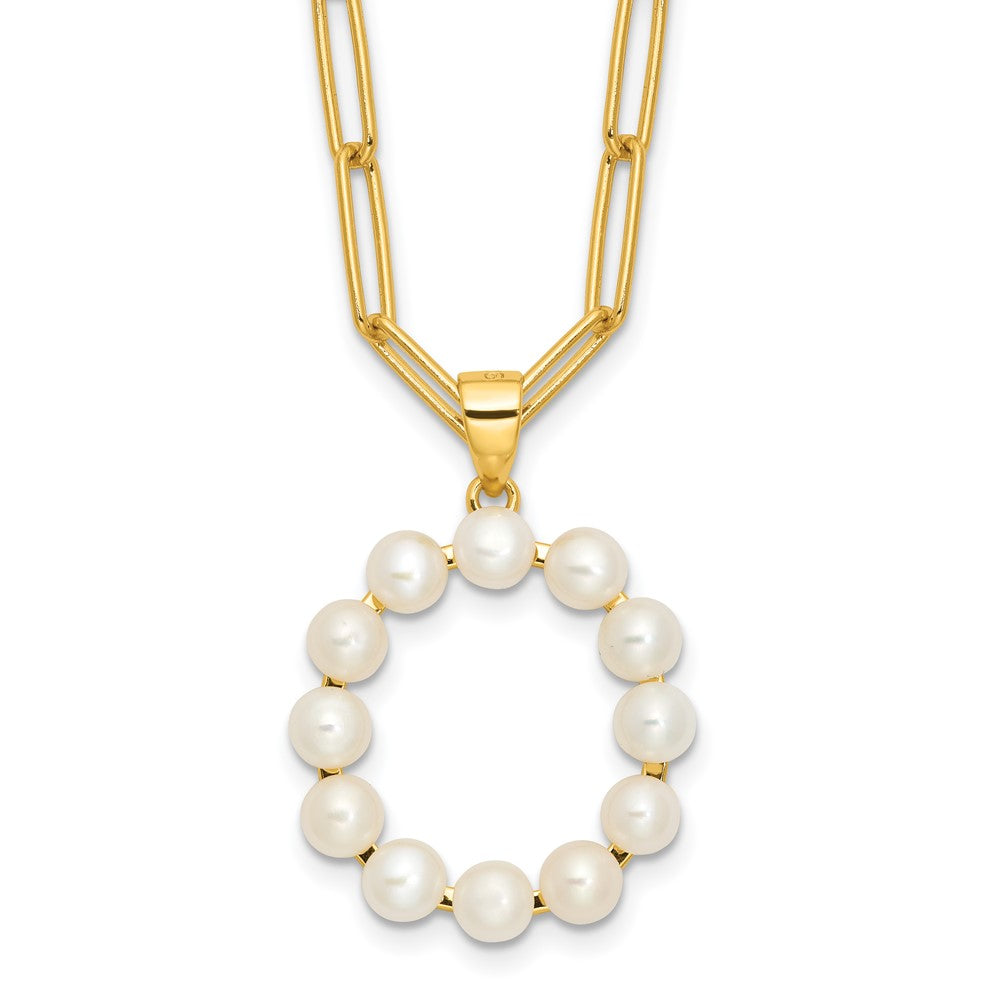 Sterling Silver Gold-plated 3-5.5mm White Button Freshwater Cultured Pearl LETTER O 18 inch Necklace