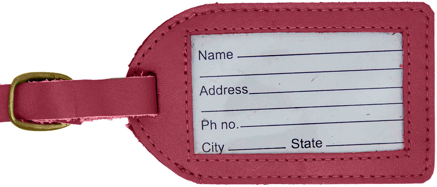 Maroon Leather Luggage Tag with Buckle Strap QGM22550