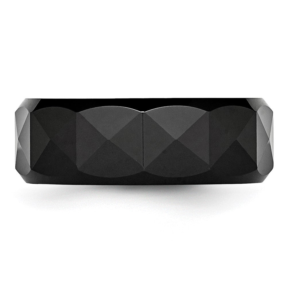 Ceramic Faceted Black 8mm Polished Beveled Edge Band Size - 7
