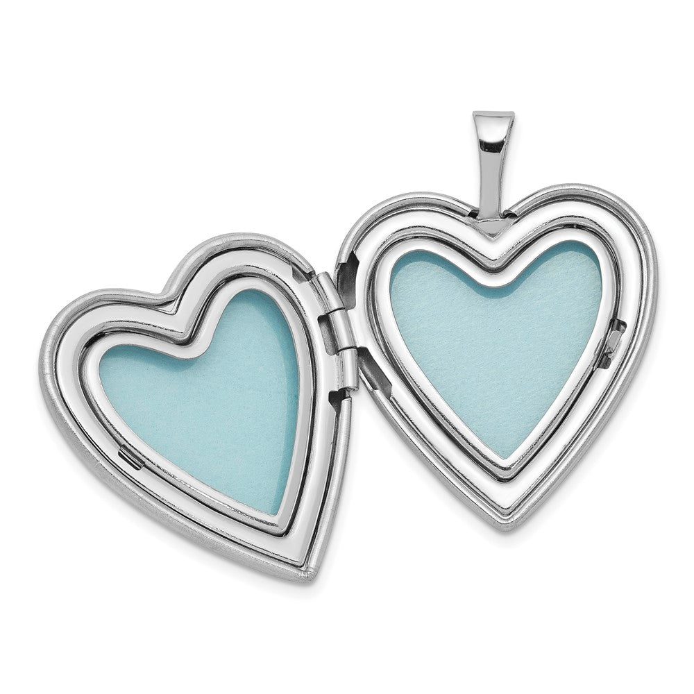 Sterling Silver Rhodium-plated 20mm Satin Diamond Heart Locket Necklace 18 Inches