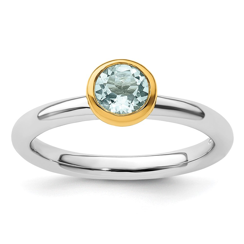 Sterling Silver Stackable Expressions w/Gold-plate Aquamarine Ring Size -5
