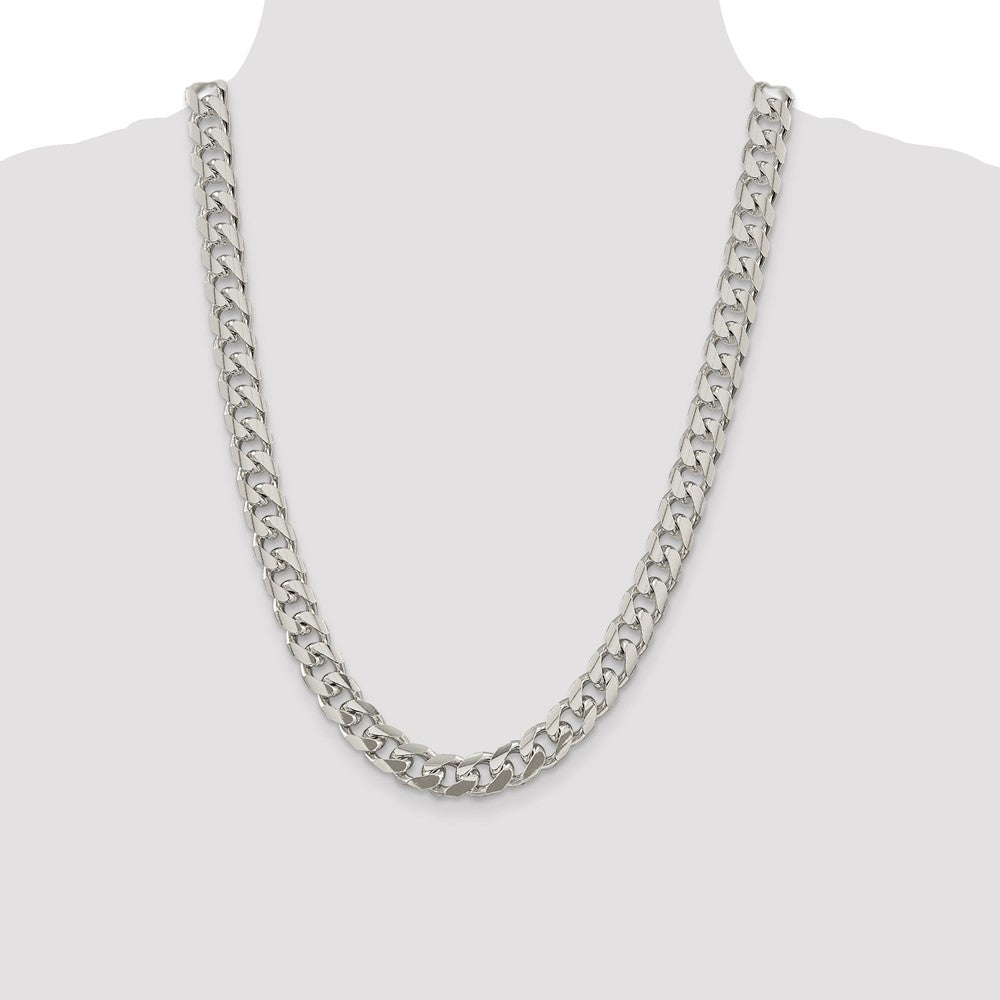 Sterling Silver 10.5mm Domed w/ Side D/C Curb Chain 24 Inches