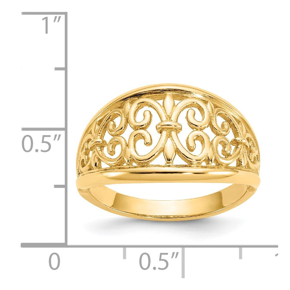 14K Fleur-De-Lis Tapered Ring Size 7