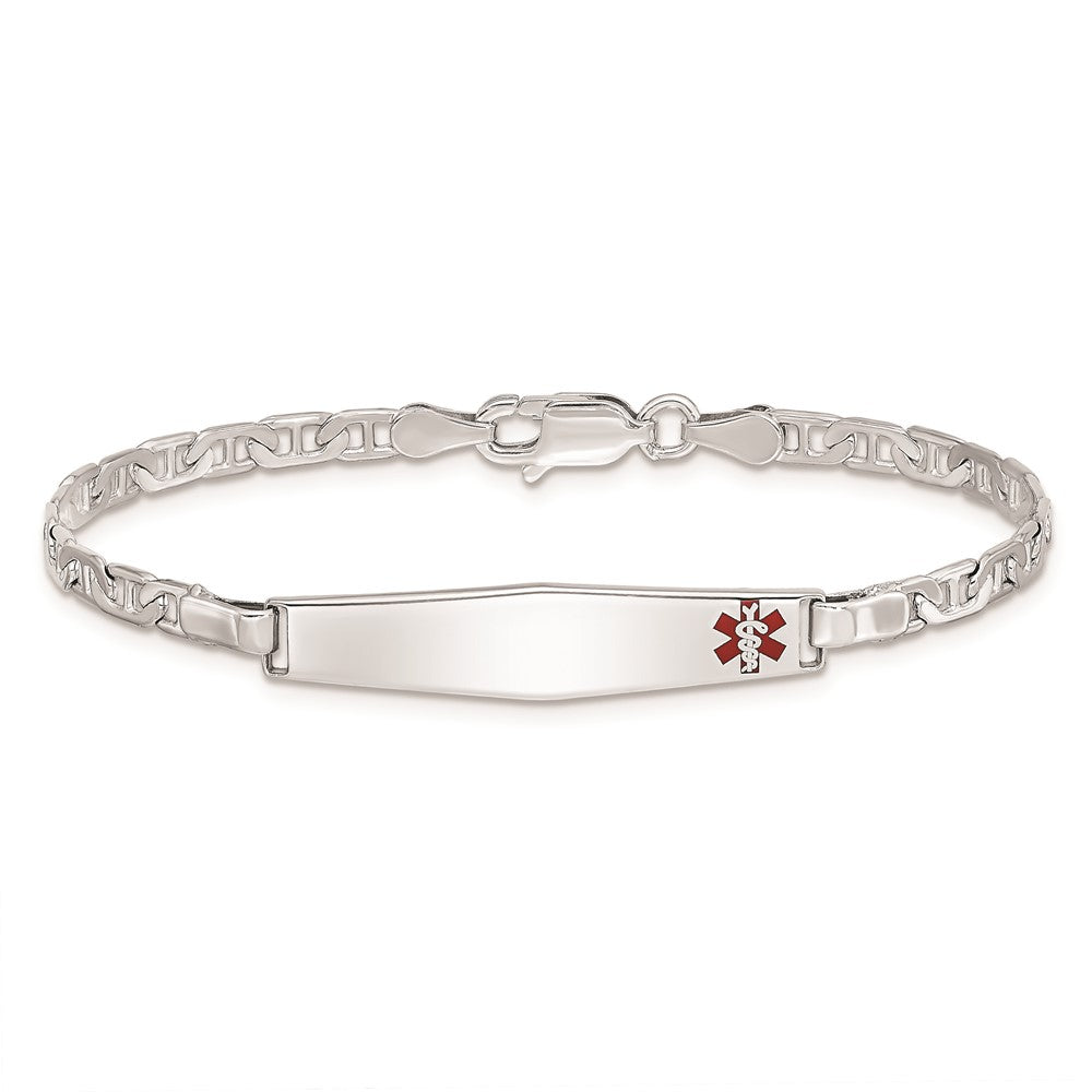 Sterling Silver Rhod-plated Children's Medical ID Bracelet w/Anchor 6 inches