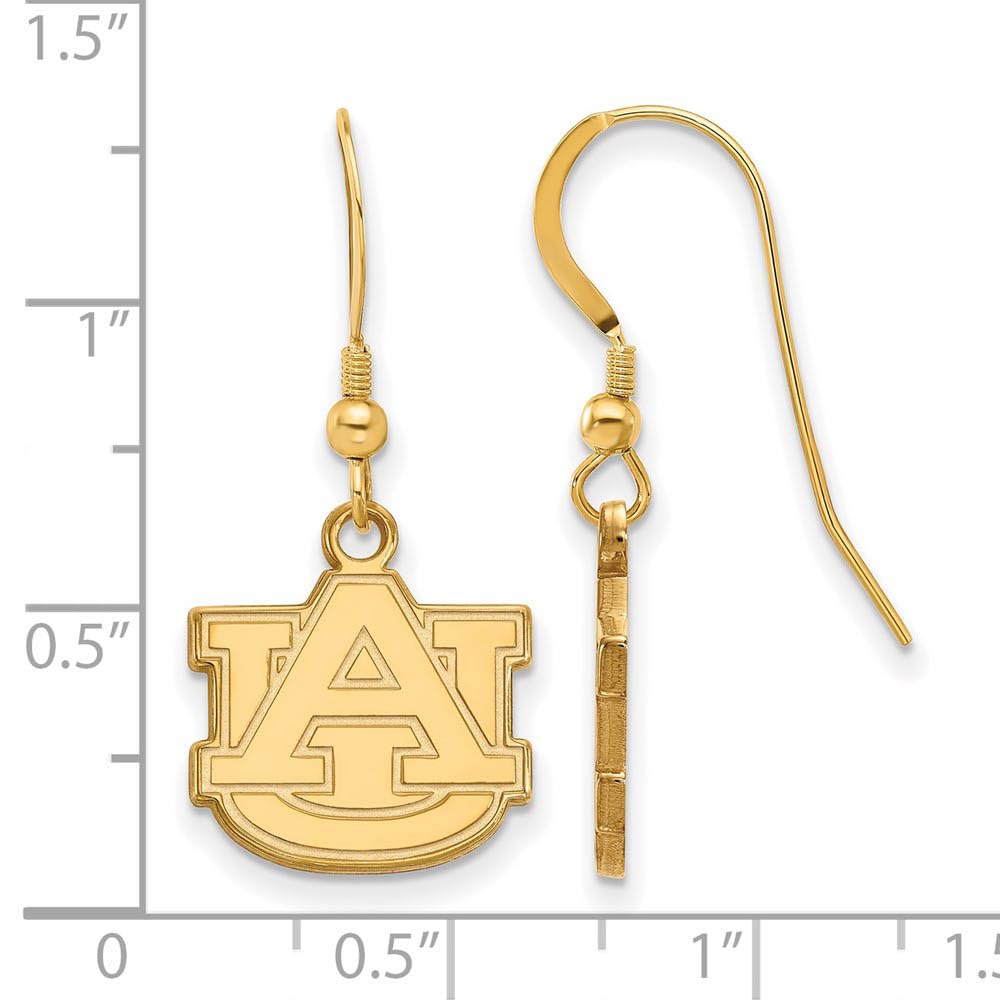 Sterling Silver Gold-plated LogoArt Auburn University A-U Small Dangle Wire Earrings Q-GP007AU