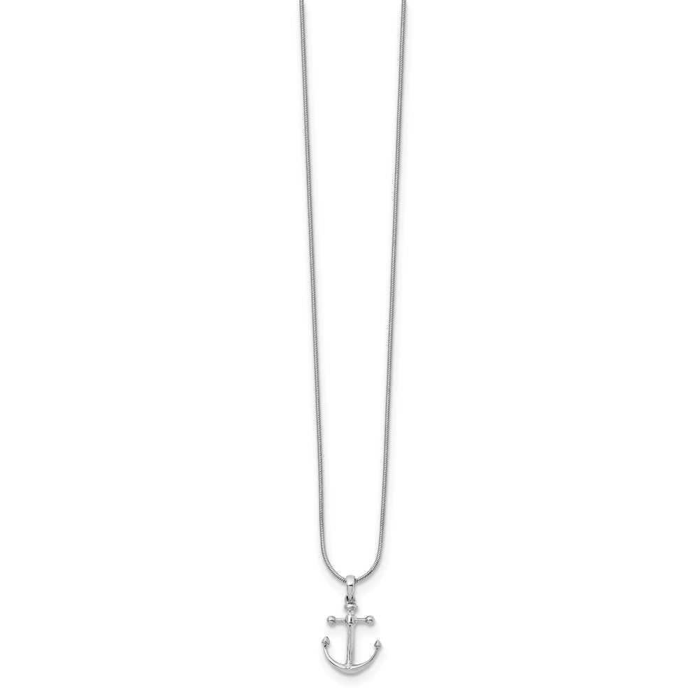 White Ice Sterling Silver Rhodium-plated 18 Inch Diamond Anchor Necklace with 2 Inch Extender 18 Inches