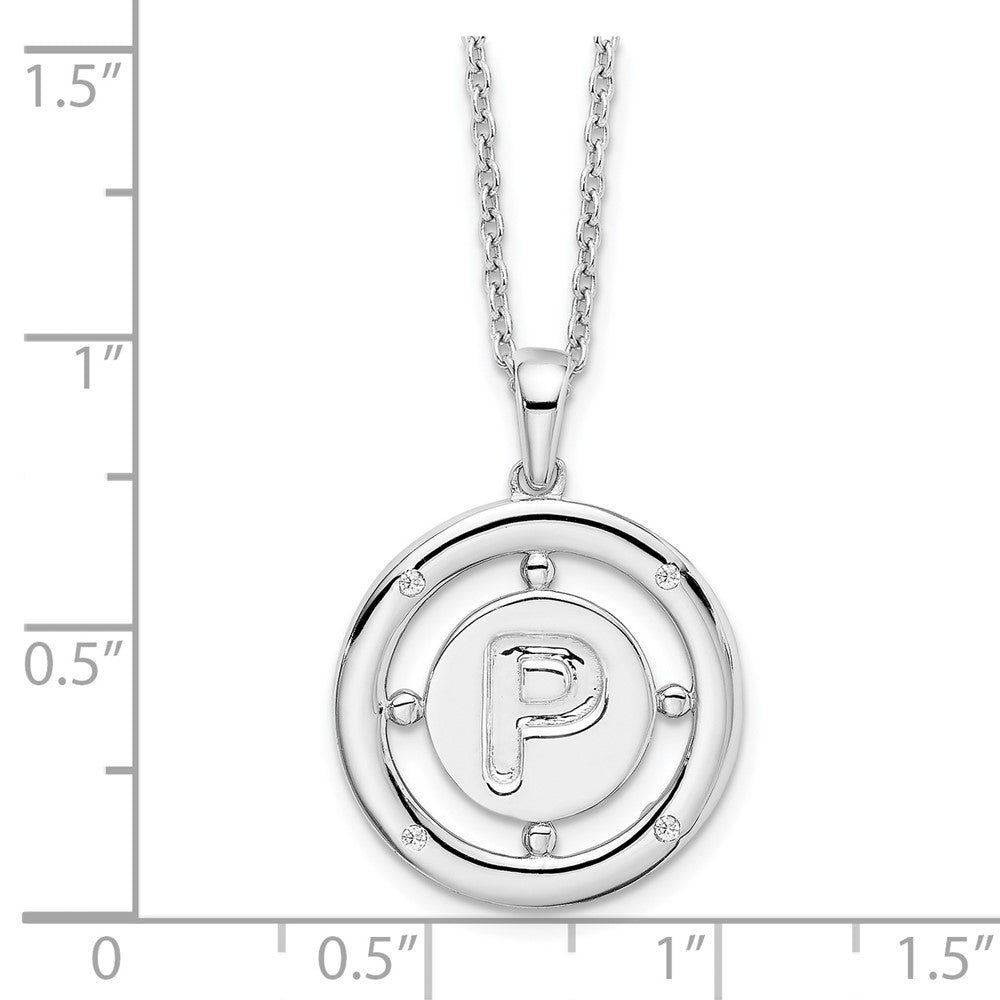 White Ice Sterling Silver Rhodium-plated 18 Inch Diamond Letter P Initial Necklace with 2 Inch Extender 18 Inches