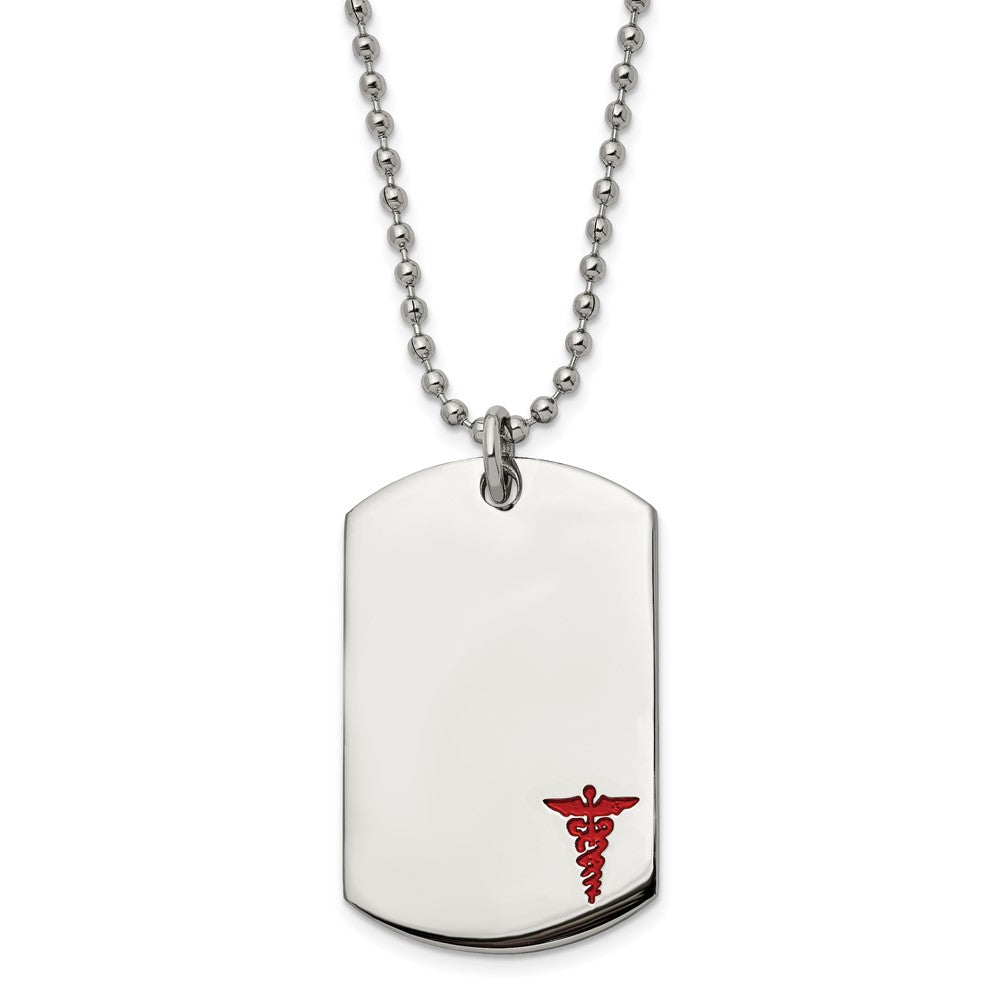 Stainless Steel Polished Red Enamel Medical Dog Tag 24in Necklace