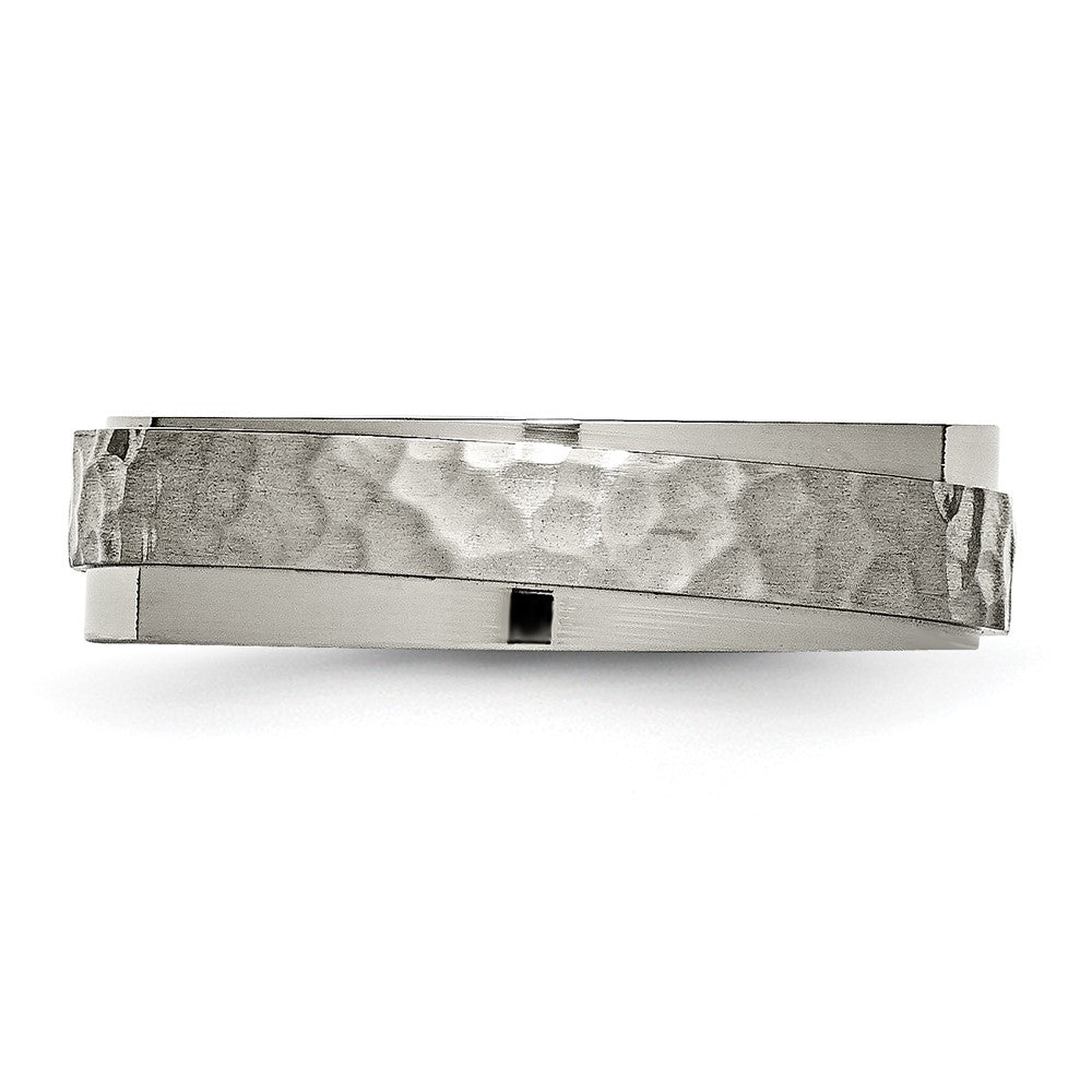 Titanium Polished and Hammered 6mm Ridged Edge Band Size - 12