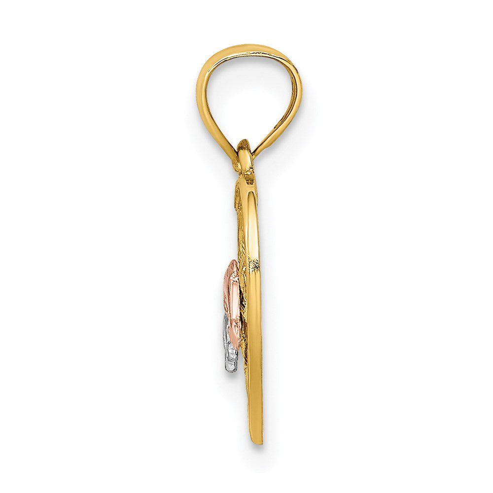 14k Two-tone w/White Rhodium Double Dolphins On Woven Heart Charm