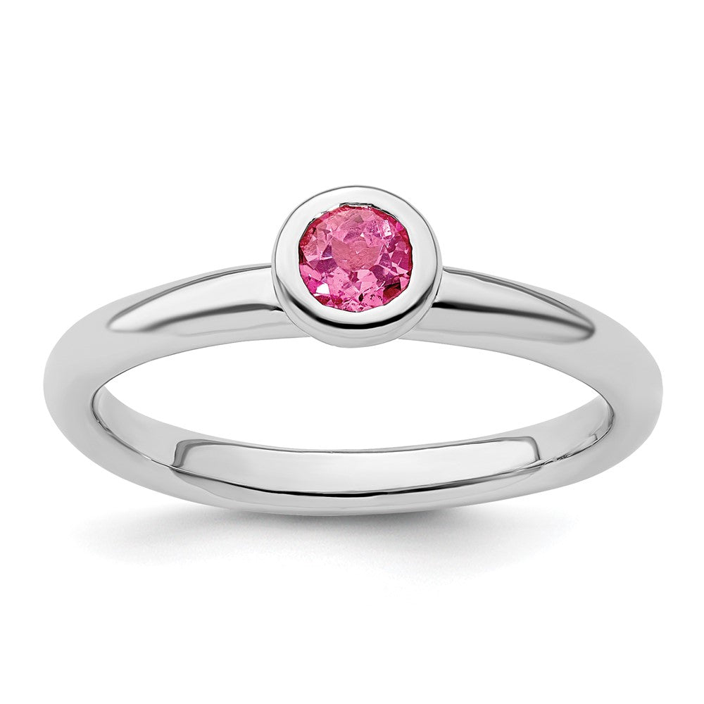 SS Stackable Expressions Low 4mm Round Pink Tourmaline Ring Size -5