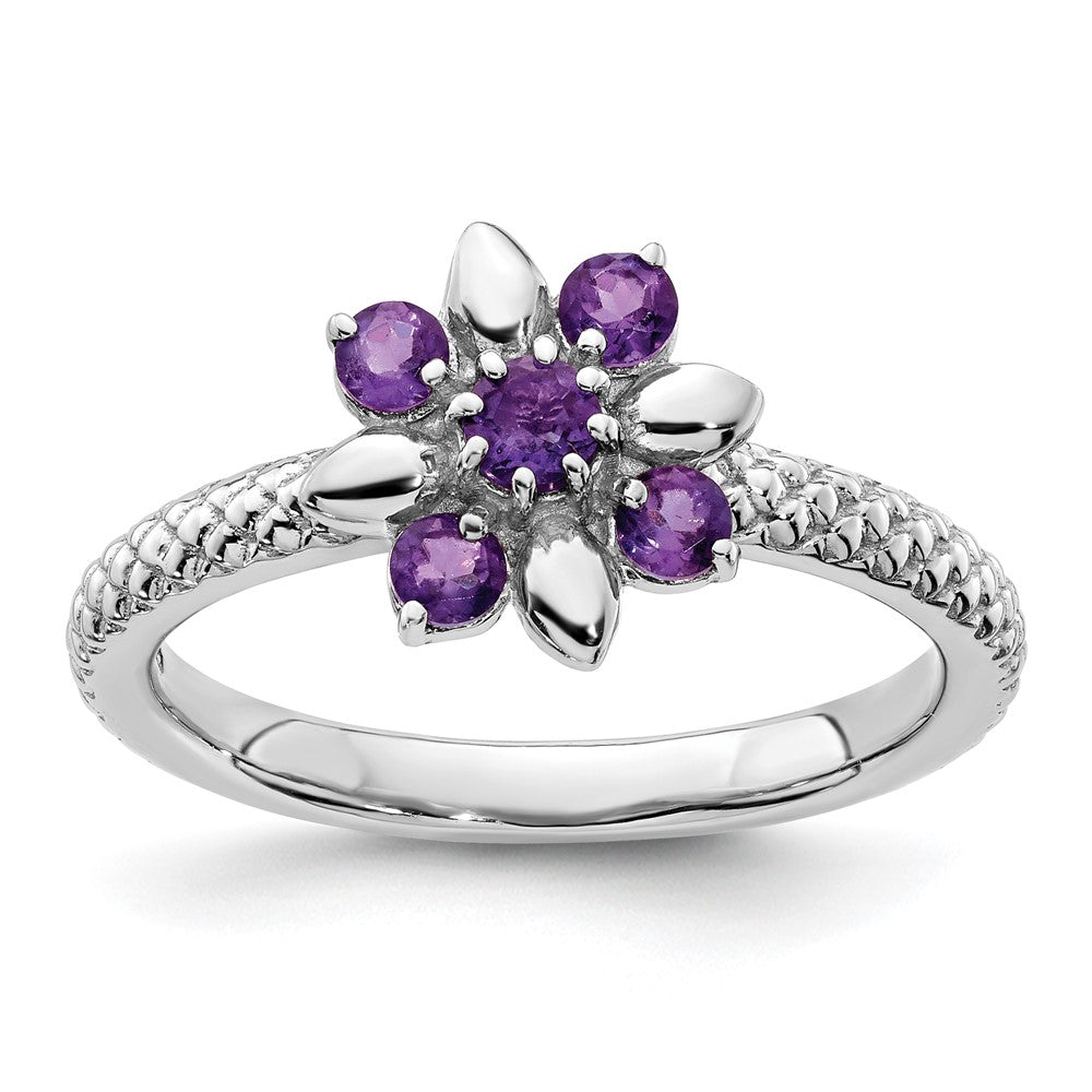 Sterling Silver Stackable Expressions Amethyst Ring Size -8