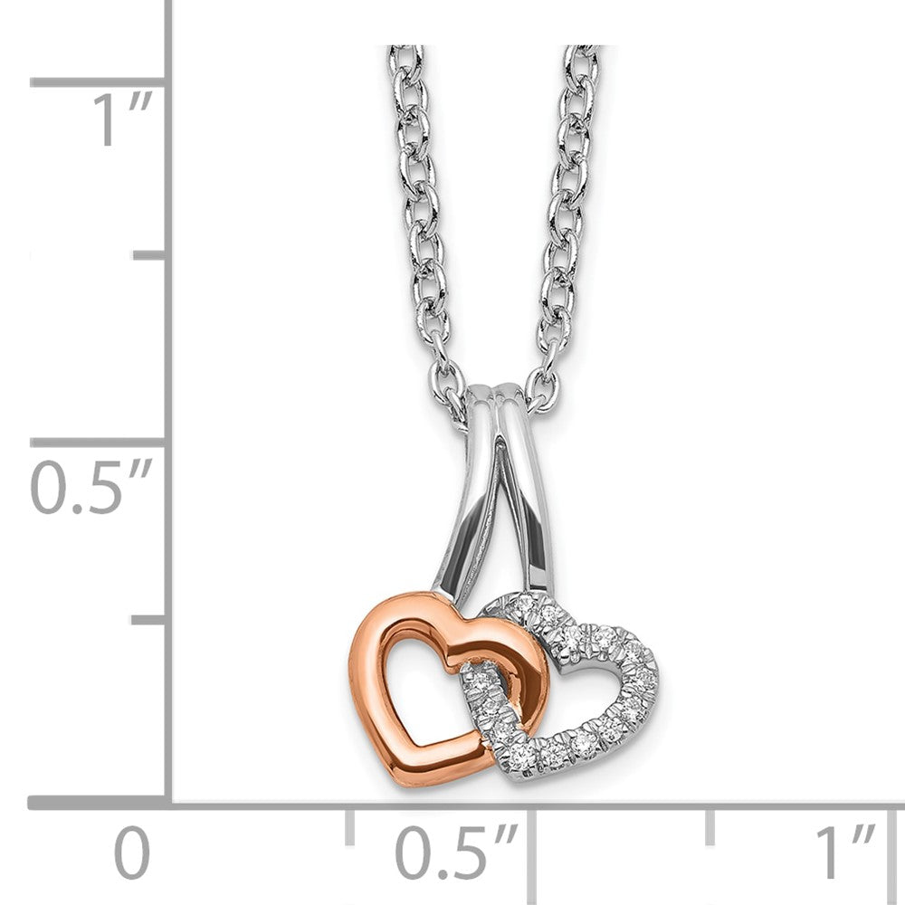 White Ice Sterling Silver Rhodium-plated Rose-tone 18 Inch Diamond Hearts Necklace with 2 Inch Extender 18 Inches