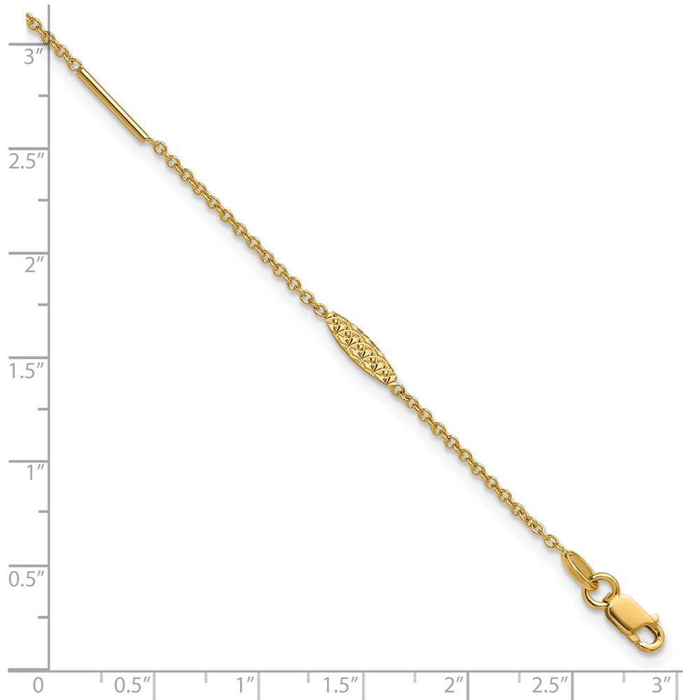 14K Polished and Dia-cut 9in Plus 1in ext. Anklet
