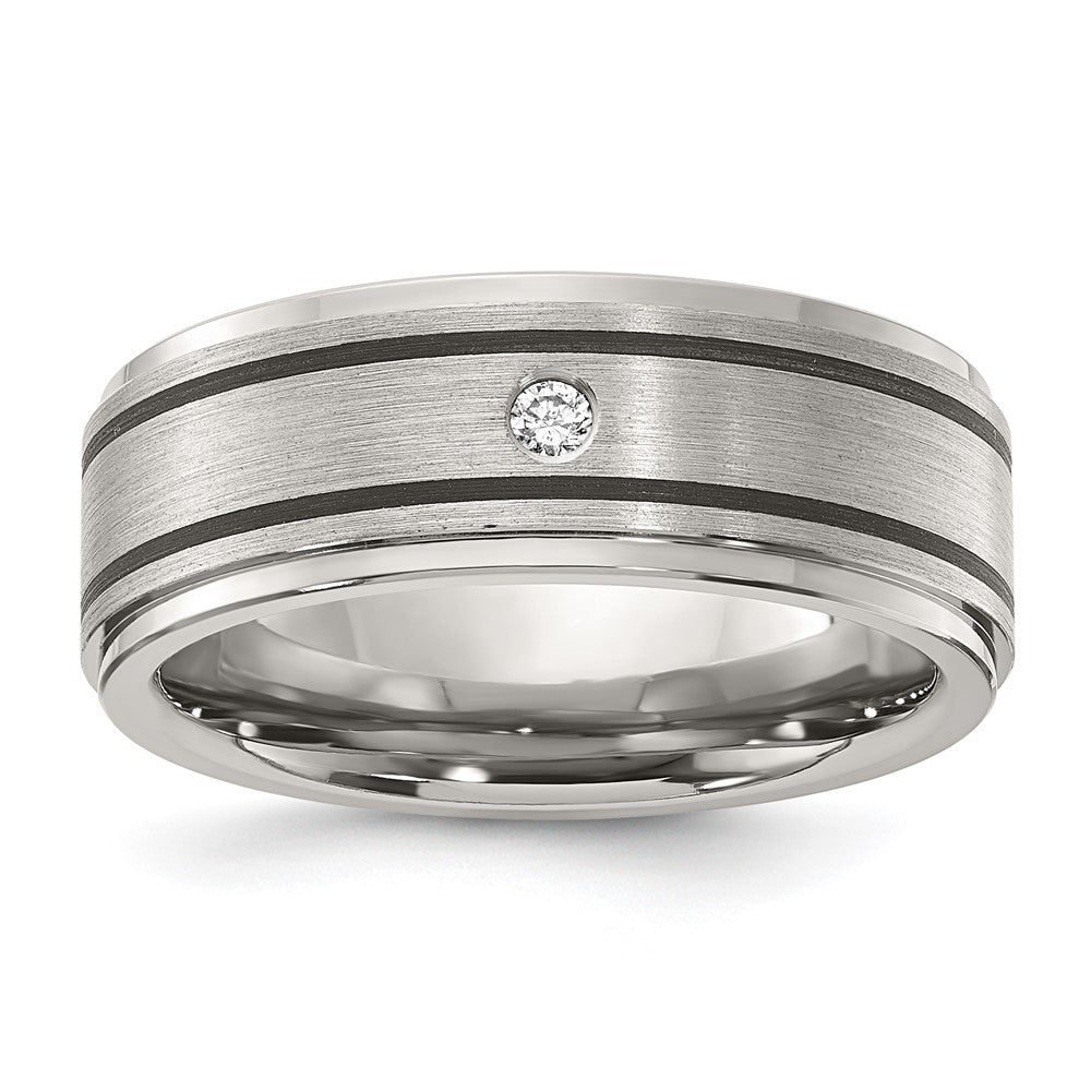 Titanium 8mm Brushed Finish 0.05ct Diamond w/Black Stripes Band