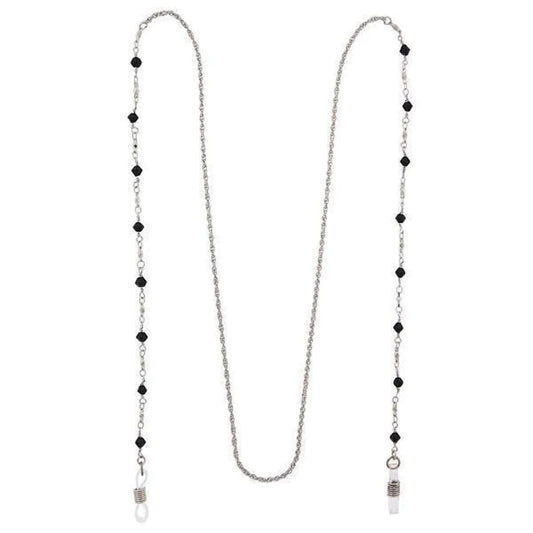1928 Jewelry Silver Tone Multi Black Bead Eyeglass Holder Necklace 32