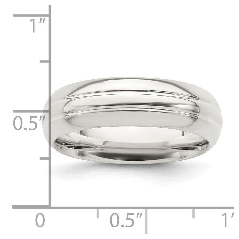 Sterling Silver 6mm Polished Domed Grooved Fancy Band Size 13.5
