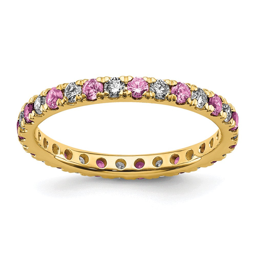 14k 1/2 carat Lab Grown Diamond VS/SI+ G+ and Lab Created Pink Sapphire Size 9 Eternity Band