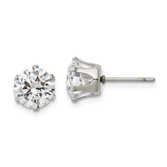 Stainless Steel Polished 8mm Round CZ Stud Post Earrings