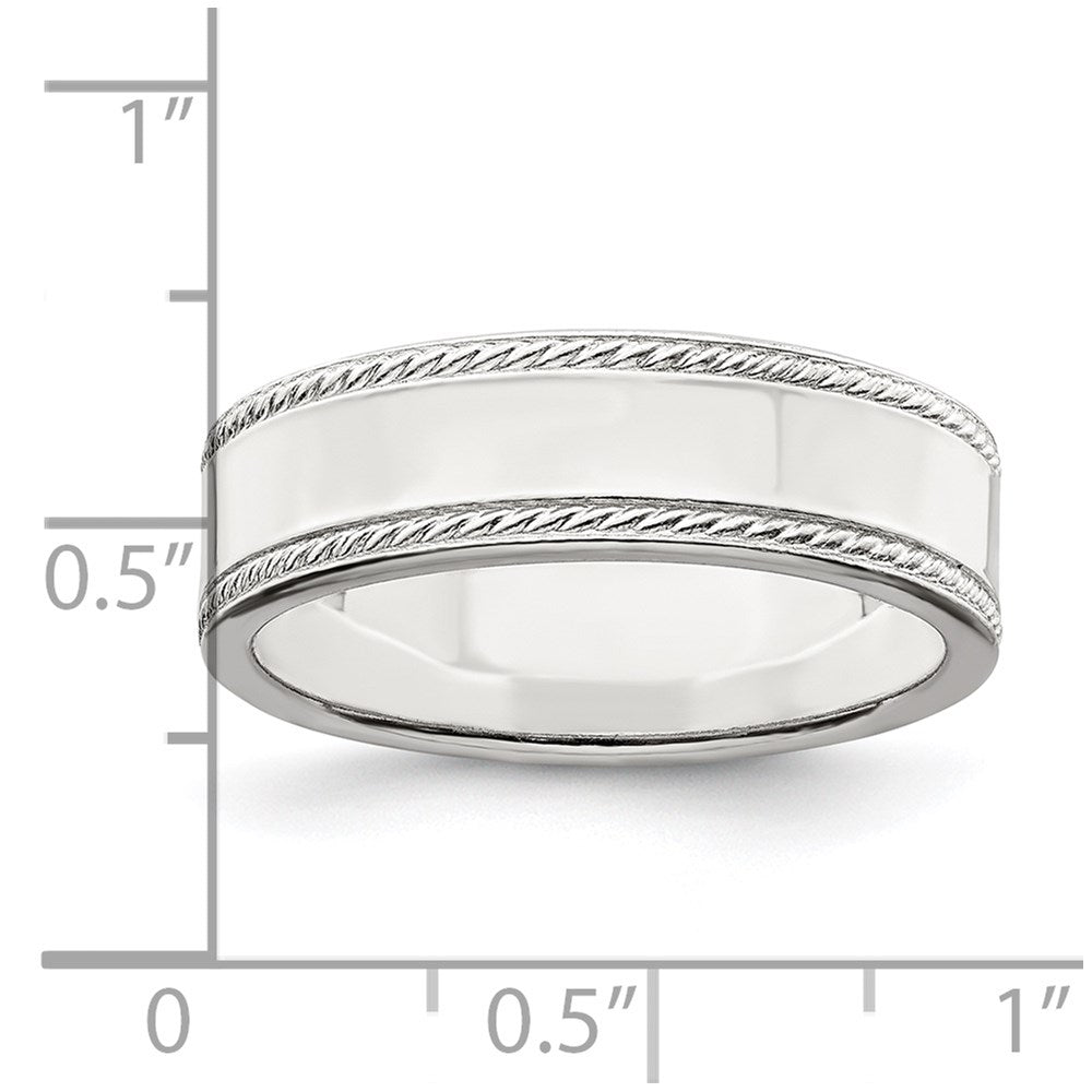 Sterling Silver 6mm Flat with Rope Edge Size 4 Band