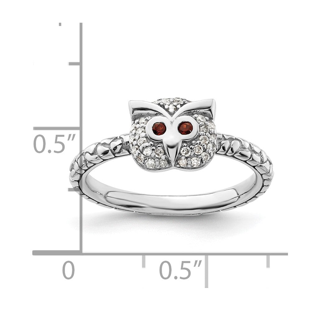 Sterling Silver Stackable Expressions Garnet & Diamond Owl Ring Size -5