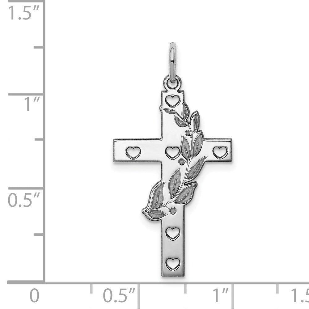 Sterling Silver Rhodium-plated Laser Designed Cross Pendant
