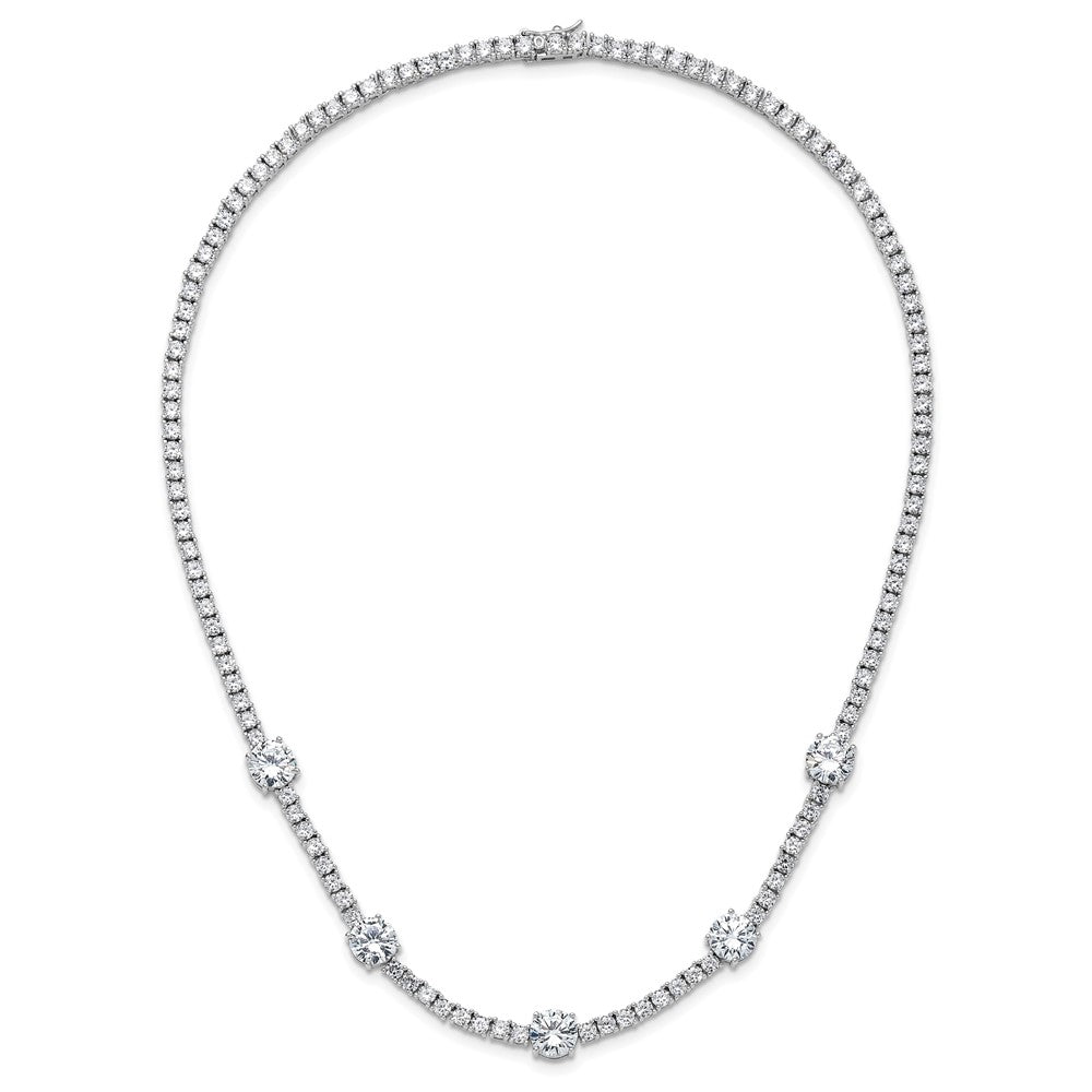 Cheryl M Sterling Silver Rhodium-plated Polished CZ Station with Safety Clasp Necklace