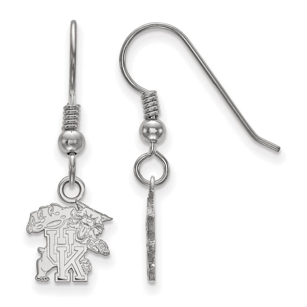 Sterling Silver Rhodium-plated LogoArt University of Kentucky U-K Wildcat Extra Small Dangle Wire Earrings QSS048UK