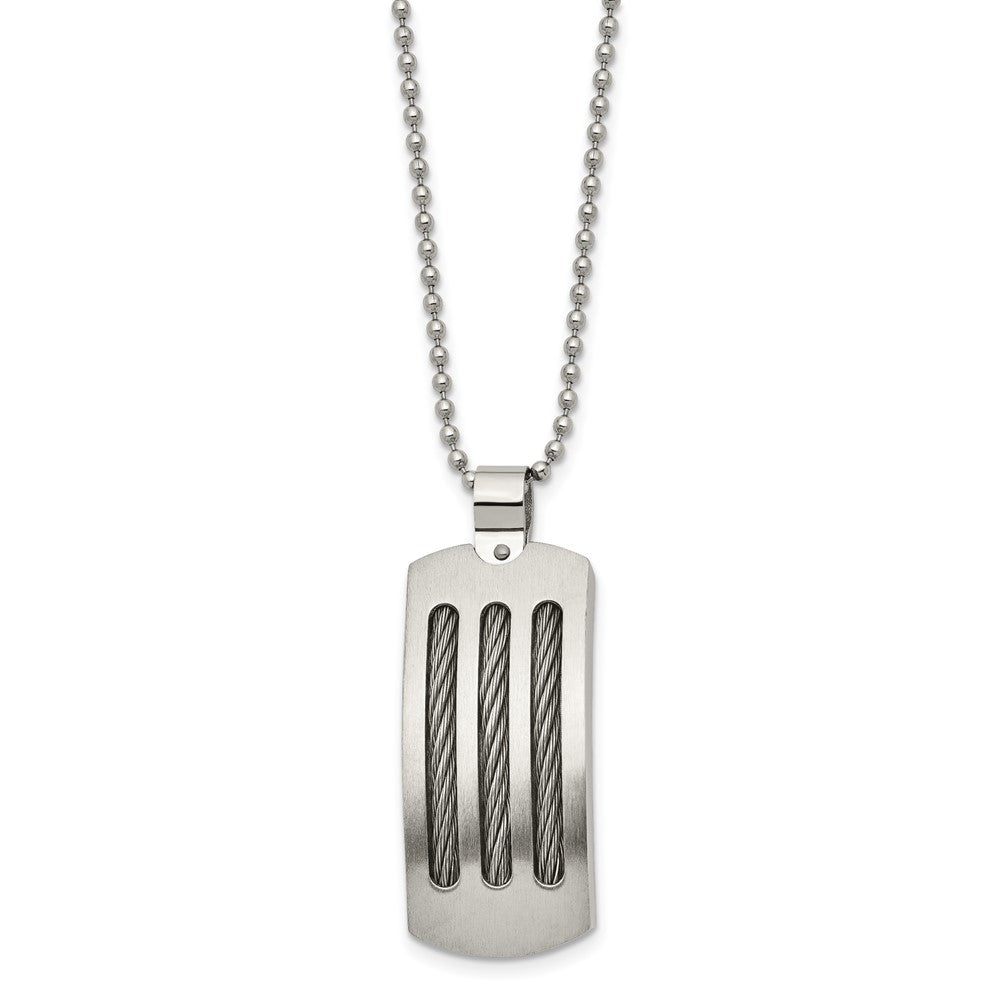 Stainless Steel Brushed and Polished w/Cable Curved Dog Tag Necklace