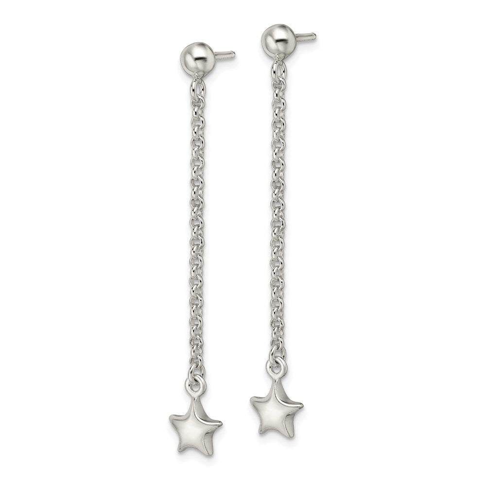 Sterling Silver Polished Star Drop and Dangle Post Earrings
