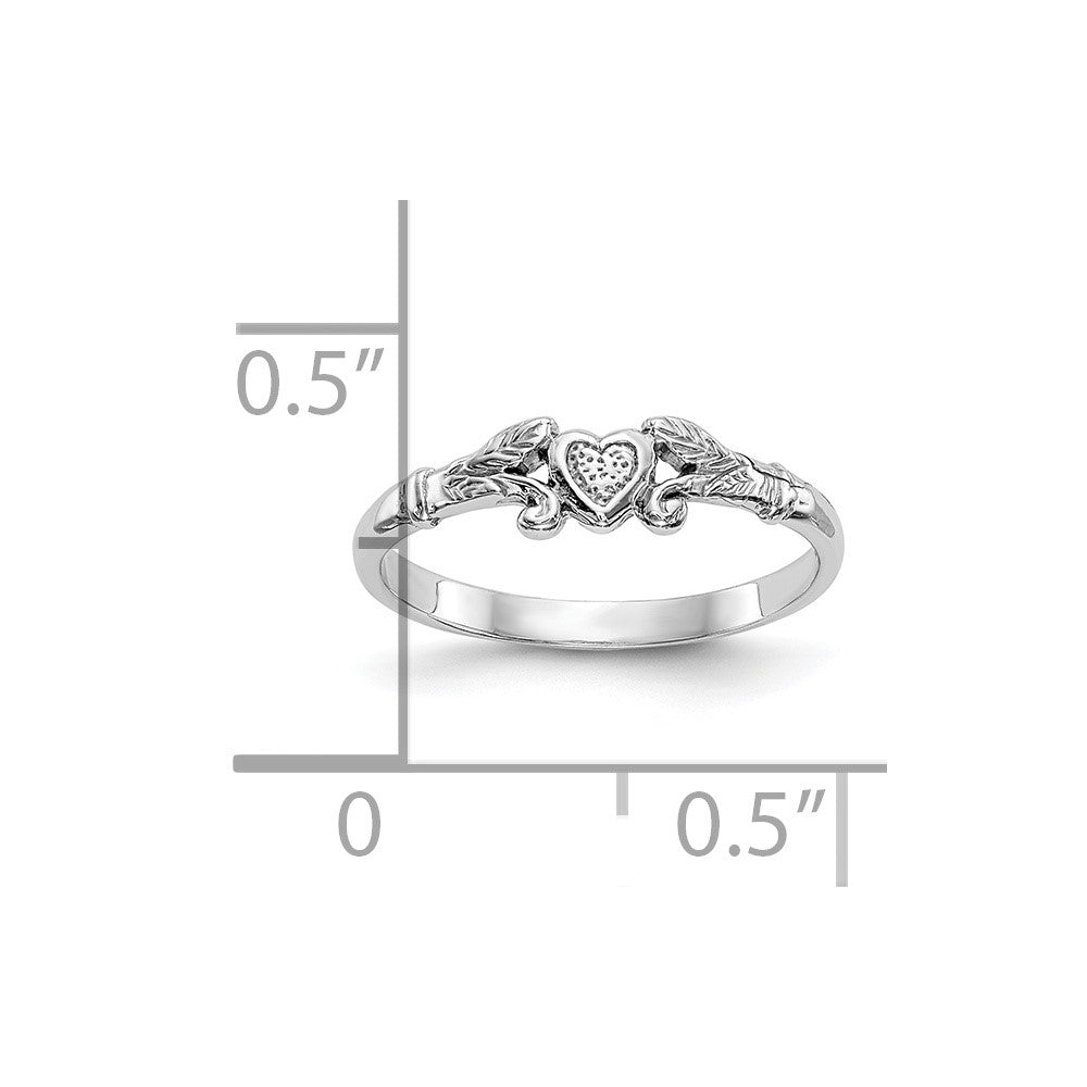 10K White Gold Textured Mini Heart Baby Ring Size 1